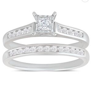 Forever Bride 10K White Gold 1/2 CTTW Diamond Channel Bridal Set, Size 7
